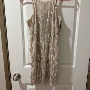 BEIS Sequin Mini Dress in Silver and Cream